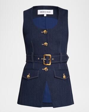 Veronica Beard Becker Stretch-Denim Belted Vest